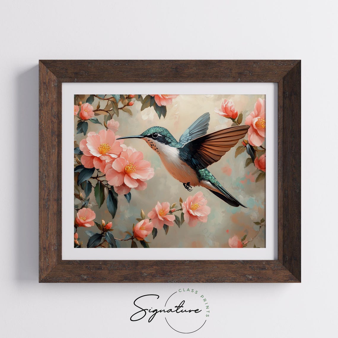 Hovering Hummingbird Among Pink Petals Cottagecore Spring Bird Poster - Image 5
