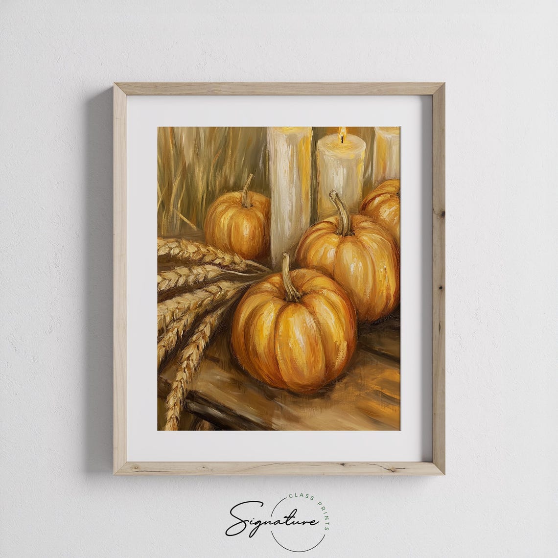 Pumpkins Wheat Candles Rustic Wood Cozy Fall Harvest Still Poster - Image 3