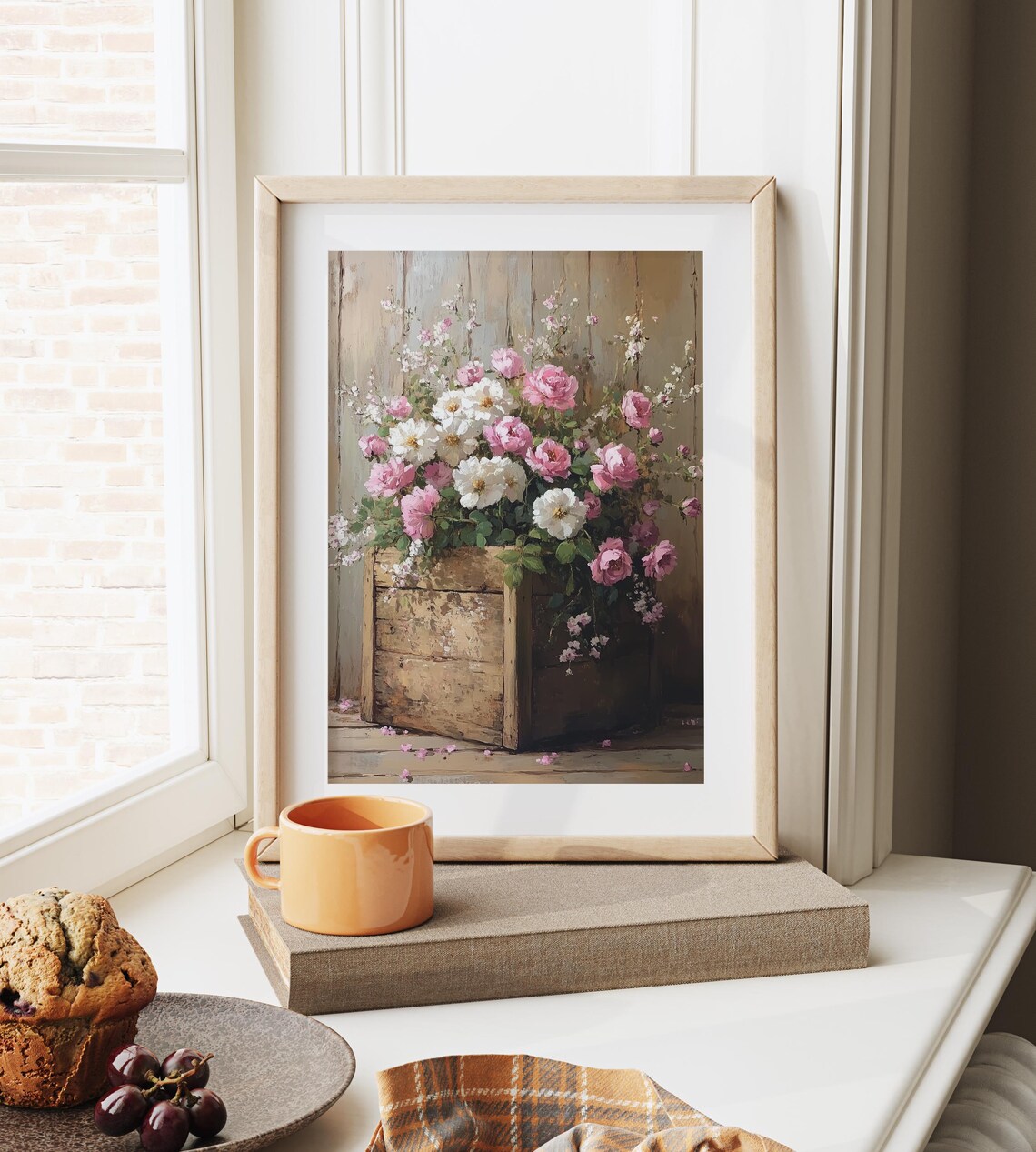 Weathered Wooden Chest With Roses, Vintage Wall Art - Image 4