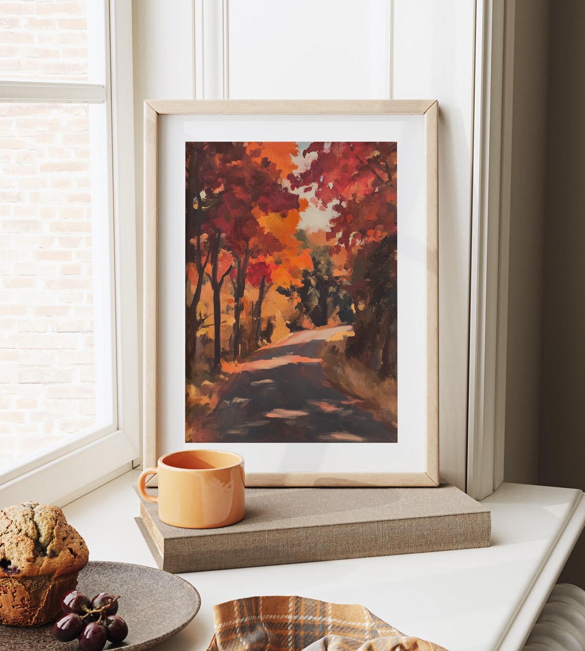 Winding Country Lane Through Fiery Red and Orange Autumn Woods Poster - Image 6