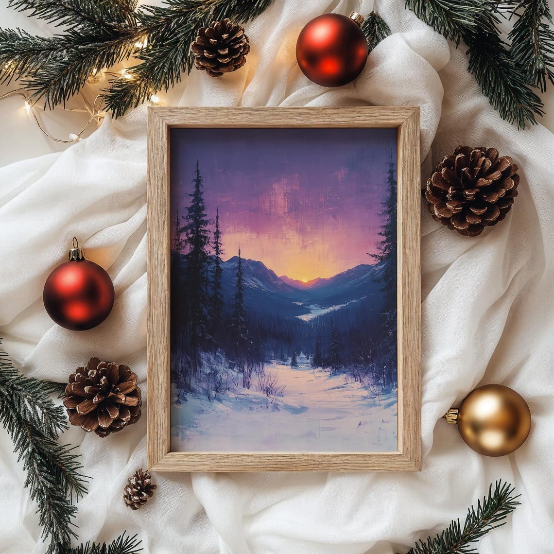 Twilight Winter Valley Purple Sunset Mountain Landscape Poster - Image 4