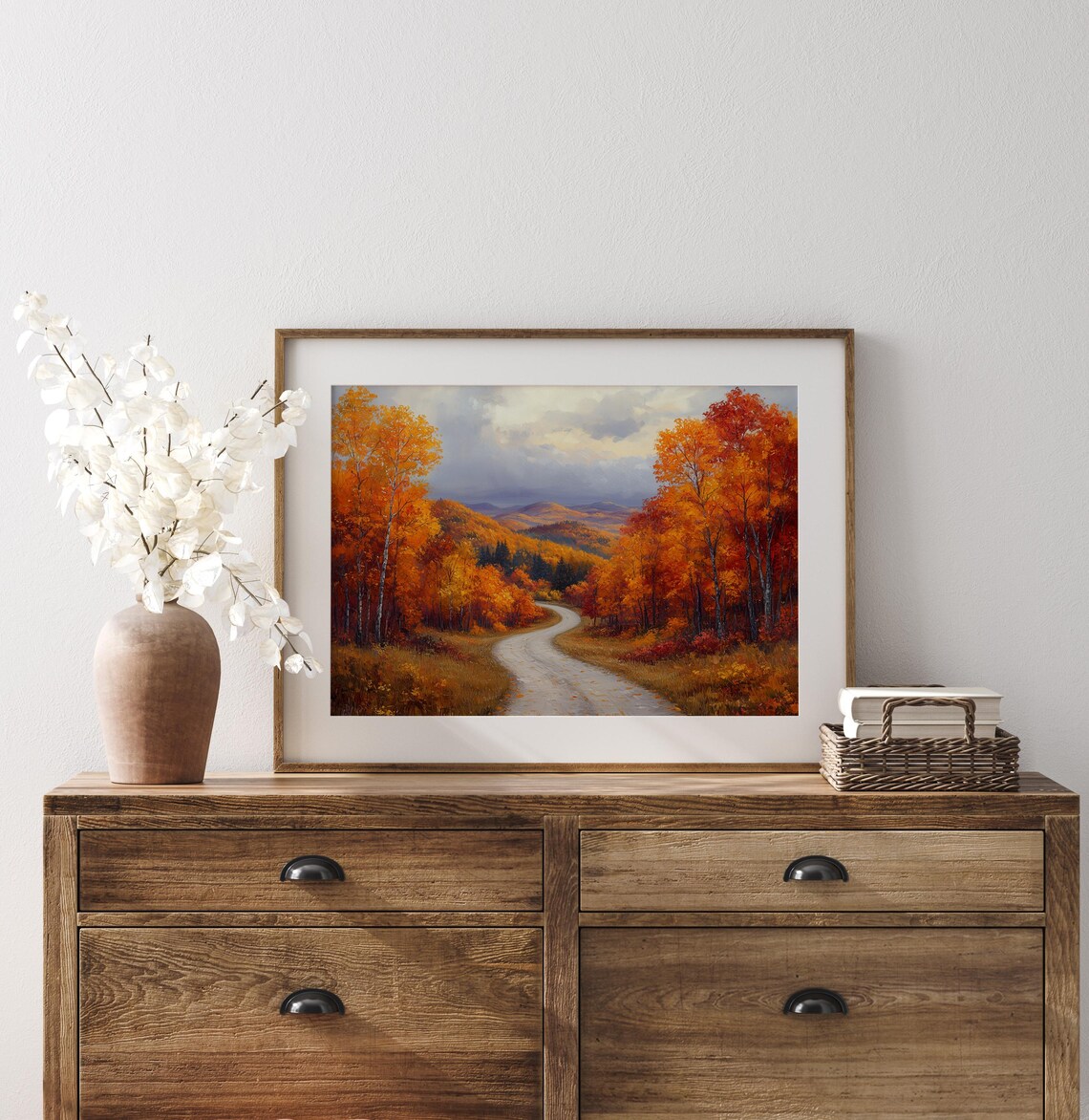 Winding Road Fiery Autumn Forest Mountain Vista Painting Print - Image 3