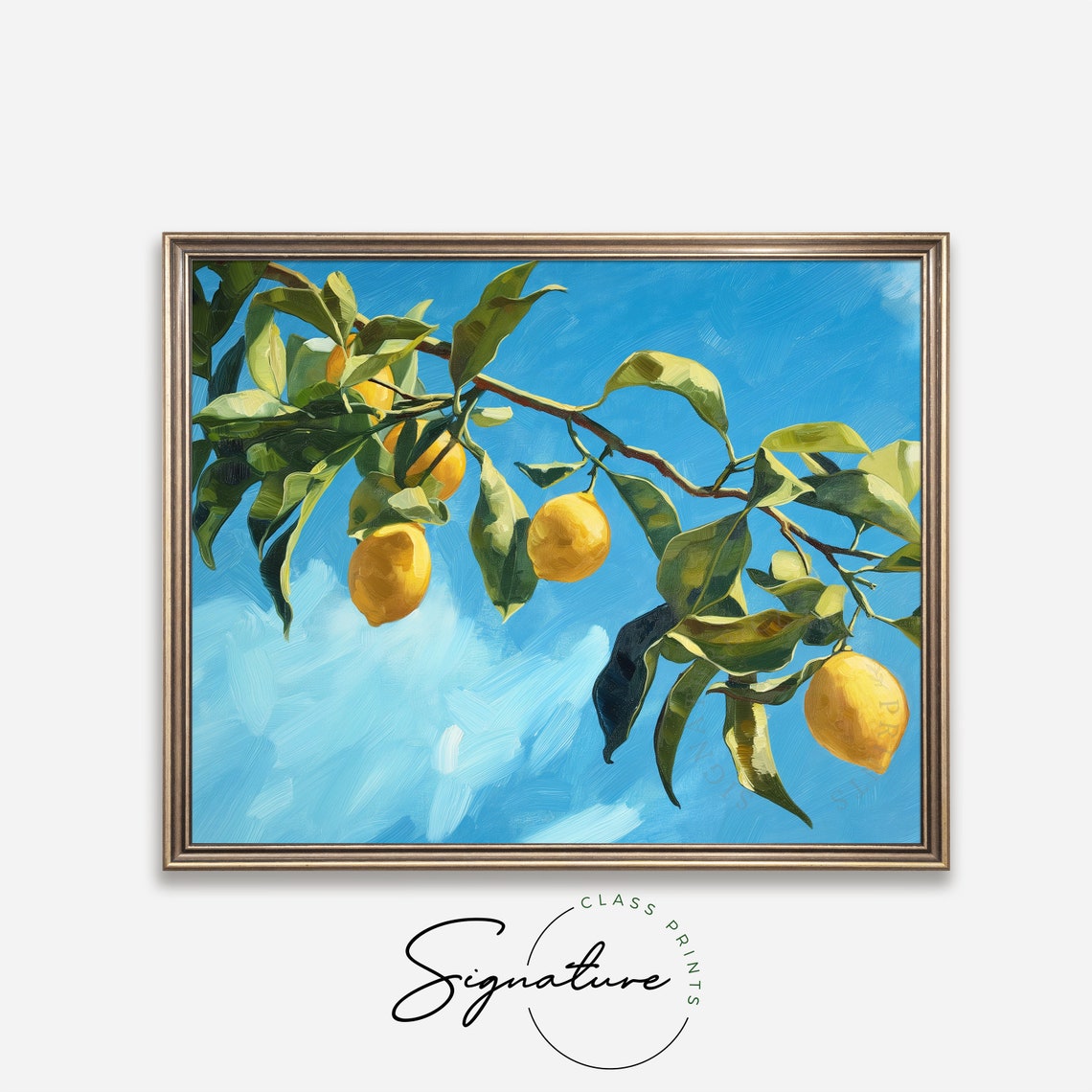 Lemon Tree Branch Ripe Lemons Against Bright Blue Sky Poster - Image 4
