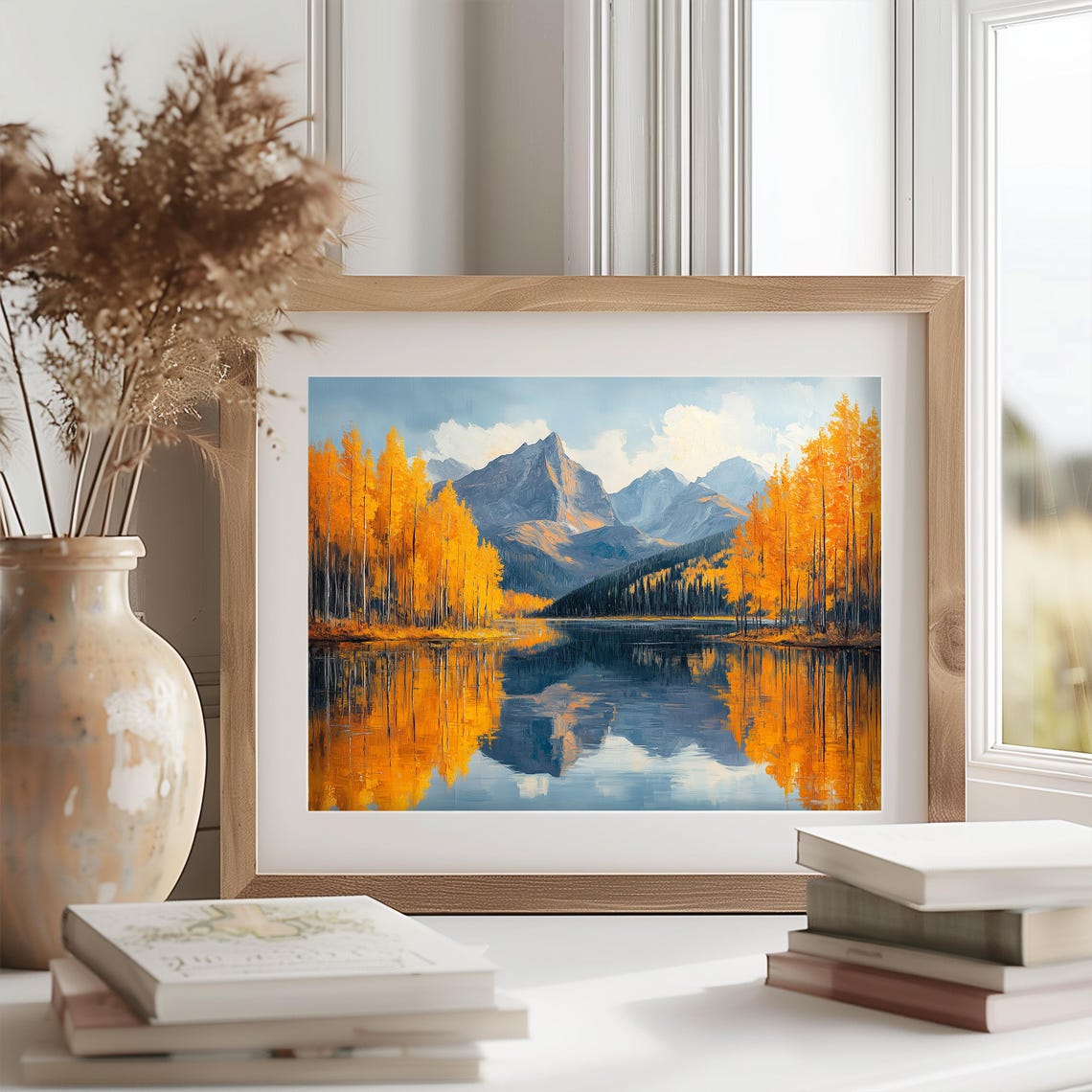 Autumn Mountain Lake Golden Aspens Reflection Fall Landscape Wall Art - Image 2