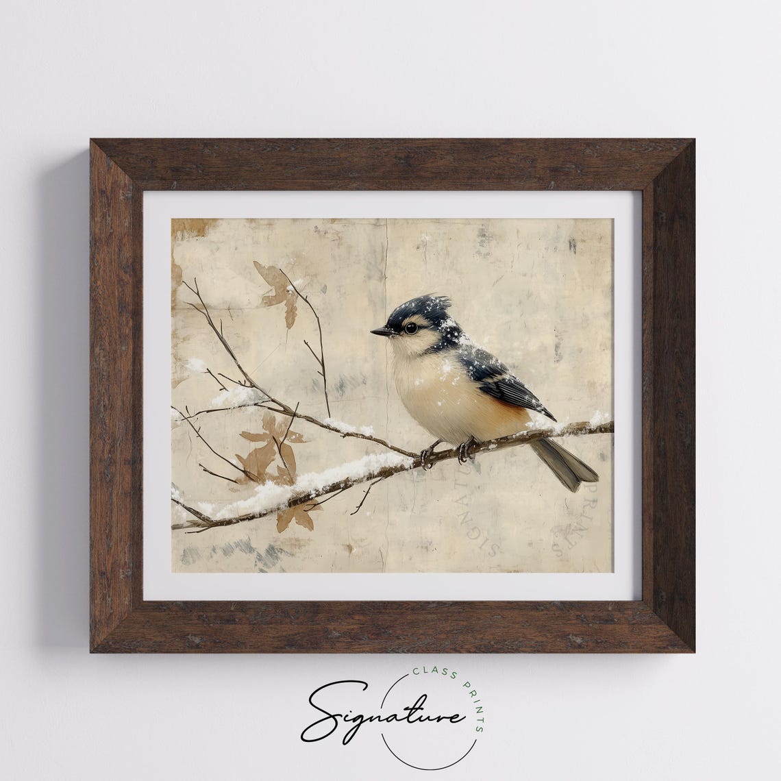 Frosted Titmouse On Snowy Branch In Winter Twilight Vintage Art Poster - Image 5