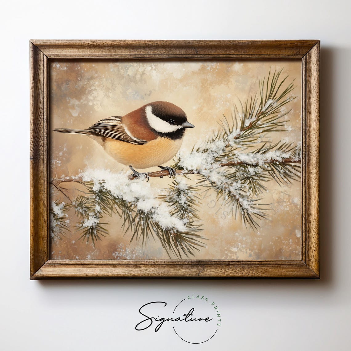 Chickadee Perched on a Snowy Pine Branch Vintage Winter Poster - Image 5