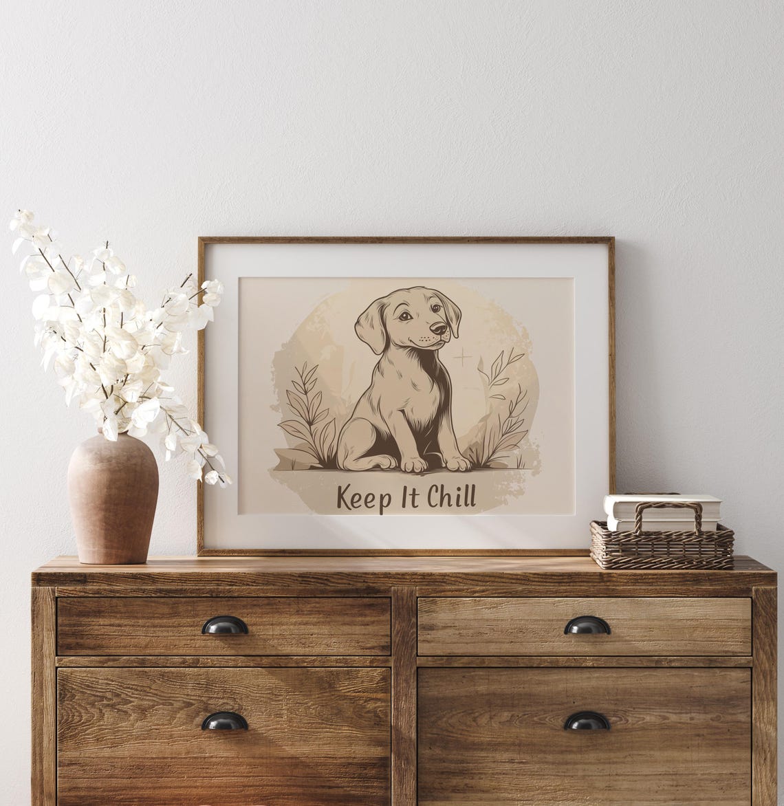 Keep It Chill Quote Cute Puppy Line Art Minimalist Dog Decor Poster - Image 2