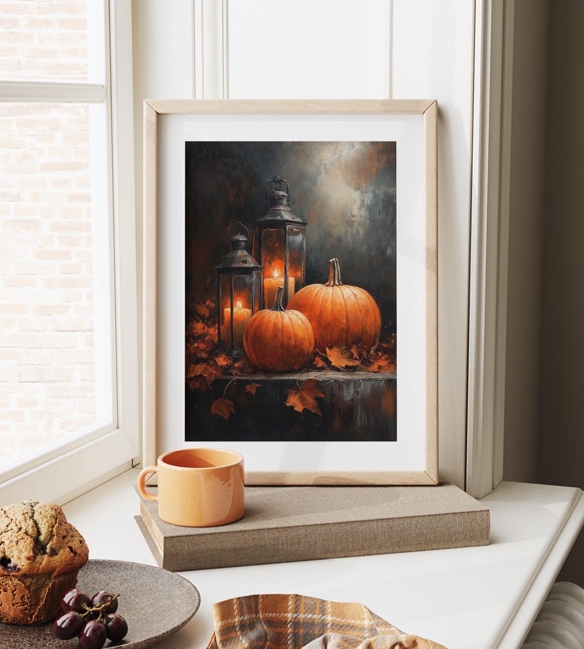 Pumpkin And Lantern Still Life Autumn Night Harvest Moody Art Poster - Image 6