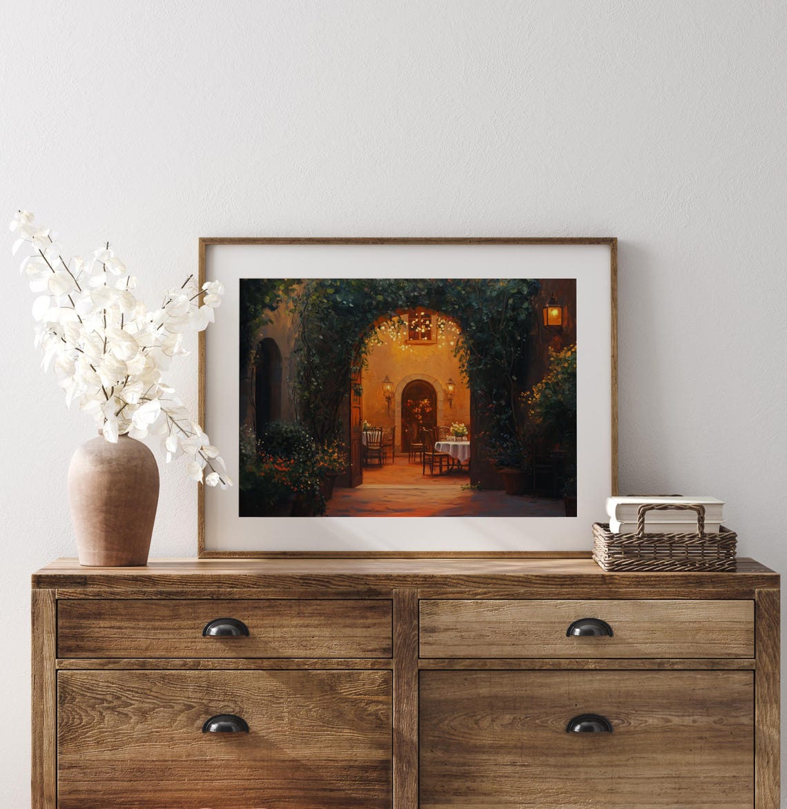 Romantic Courtyard Dinner Under String Lights At Dusk Wall Art - Image 2