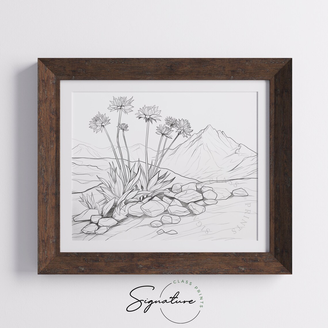 Alpine Wildflowers Line Drawing on Rocky Mountain Slope Poster - Image 5