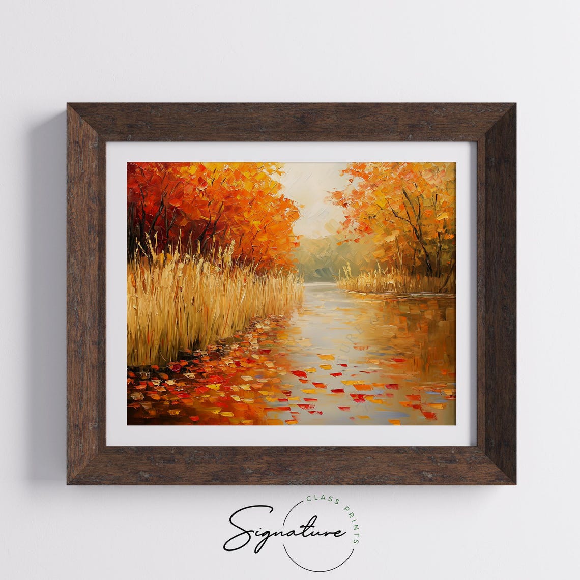 Golden Reed Marsh Reflecting Autumn Colors River Scene Poster - Image 5