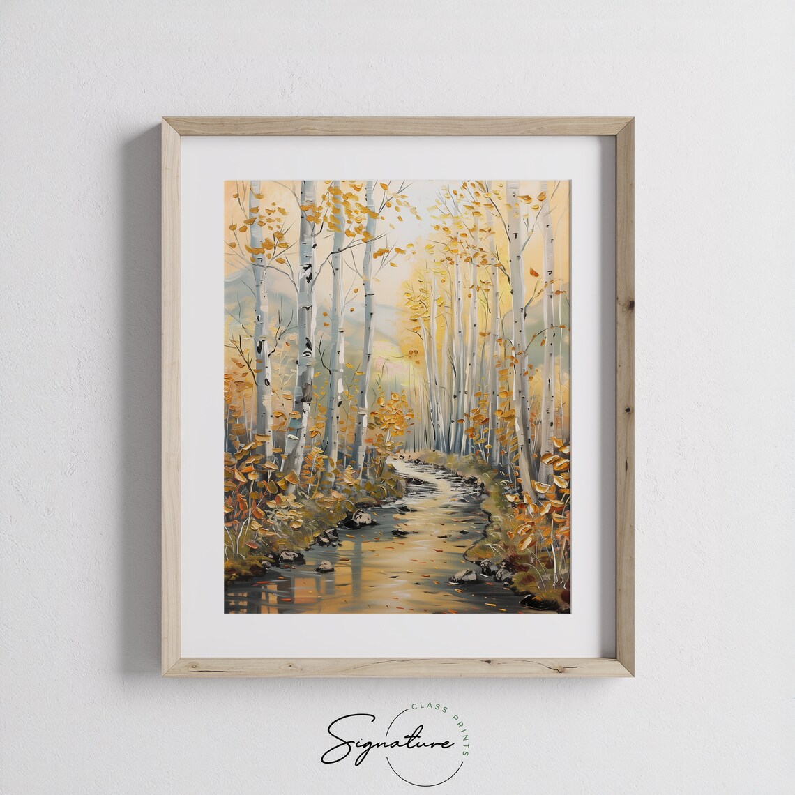 Golden Aspen Grove with Flowing Creek in Autumn Forest Poster - Image 3