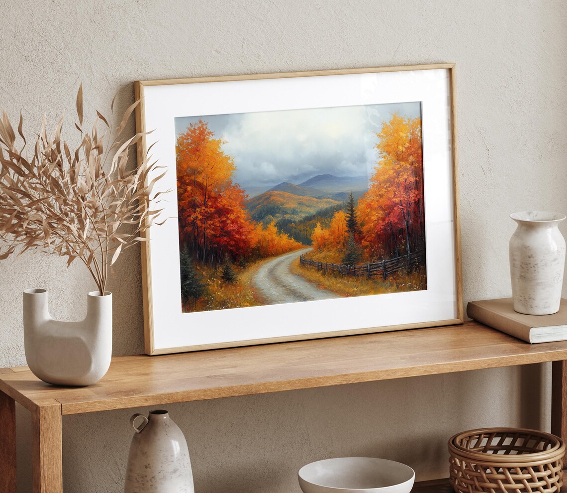 Winding Country Road Through Fiery Autumn Hills Scenic Roadway Poster - Image 4