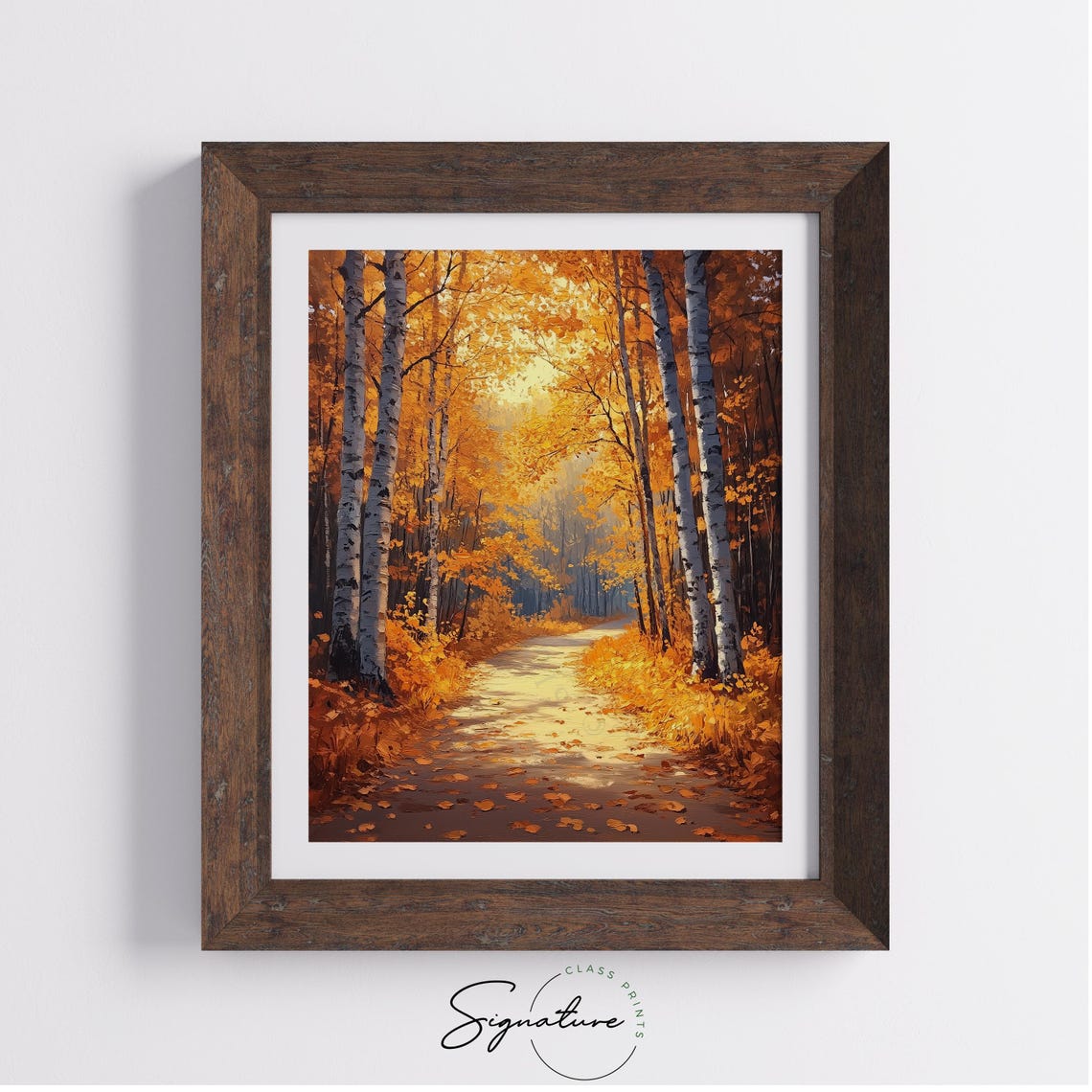 Autumn Birch Forest Path White Trunks Golden Canopy Sunlight Poster - Image 4
