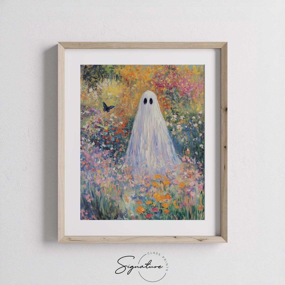 White Ghost Vibrant Flower Garden Blue Butterfly Summer Poster - Image 3
