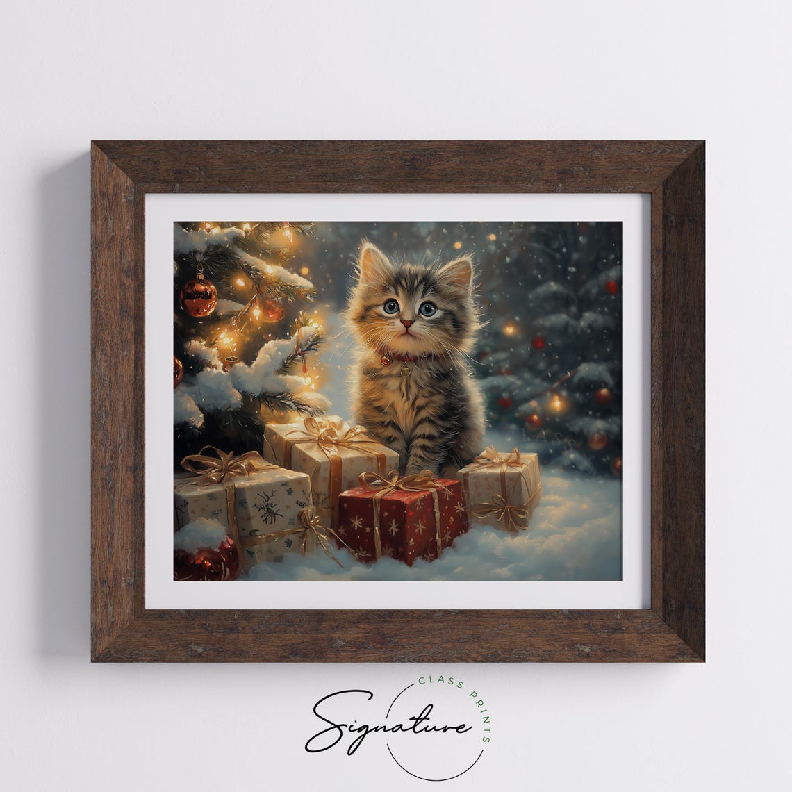 Adorable Kitten With Christmas Gifts Under A Snowy Tree Poster - Image 5