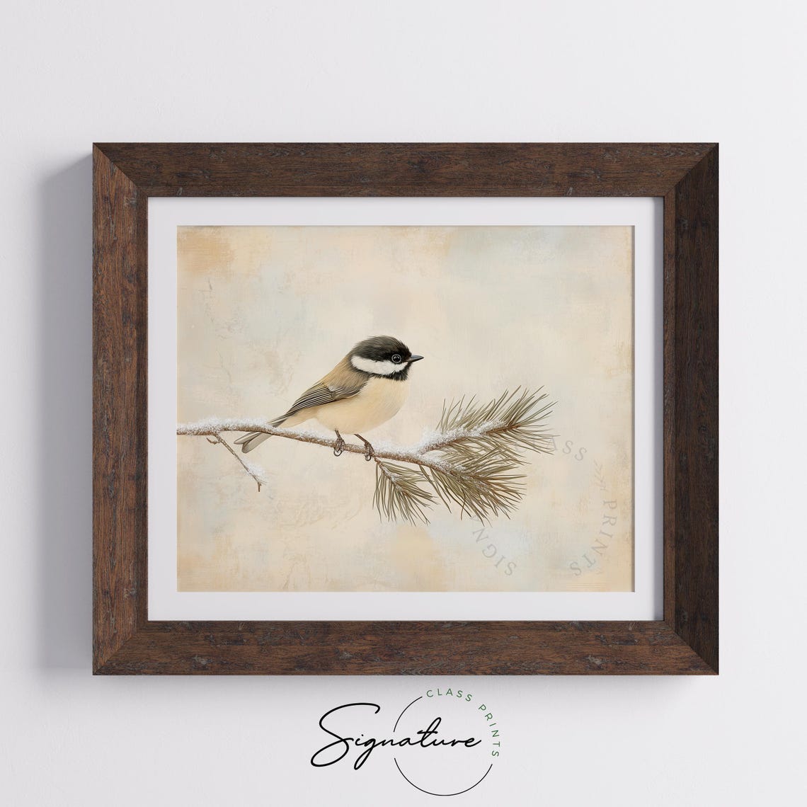 Chickadee On Snowy Pine Branch Minimal Winter Bird Art Poster - Image 3