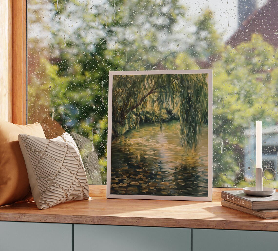 Weeping Willow Over Quiet Pond With Lily Pads Painting Poster - Image 2