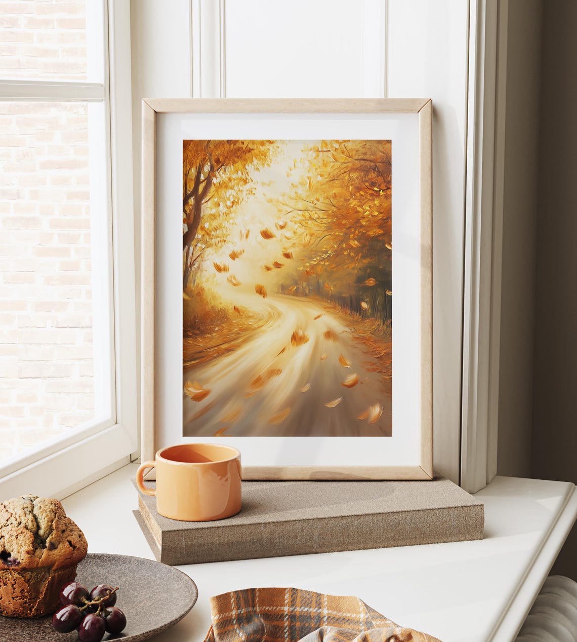 Windy Autumn Road With Swirling Golden Leaves Fall Scene Poster - Image 6