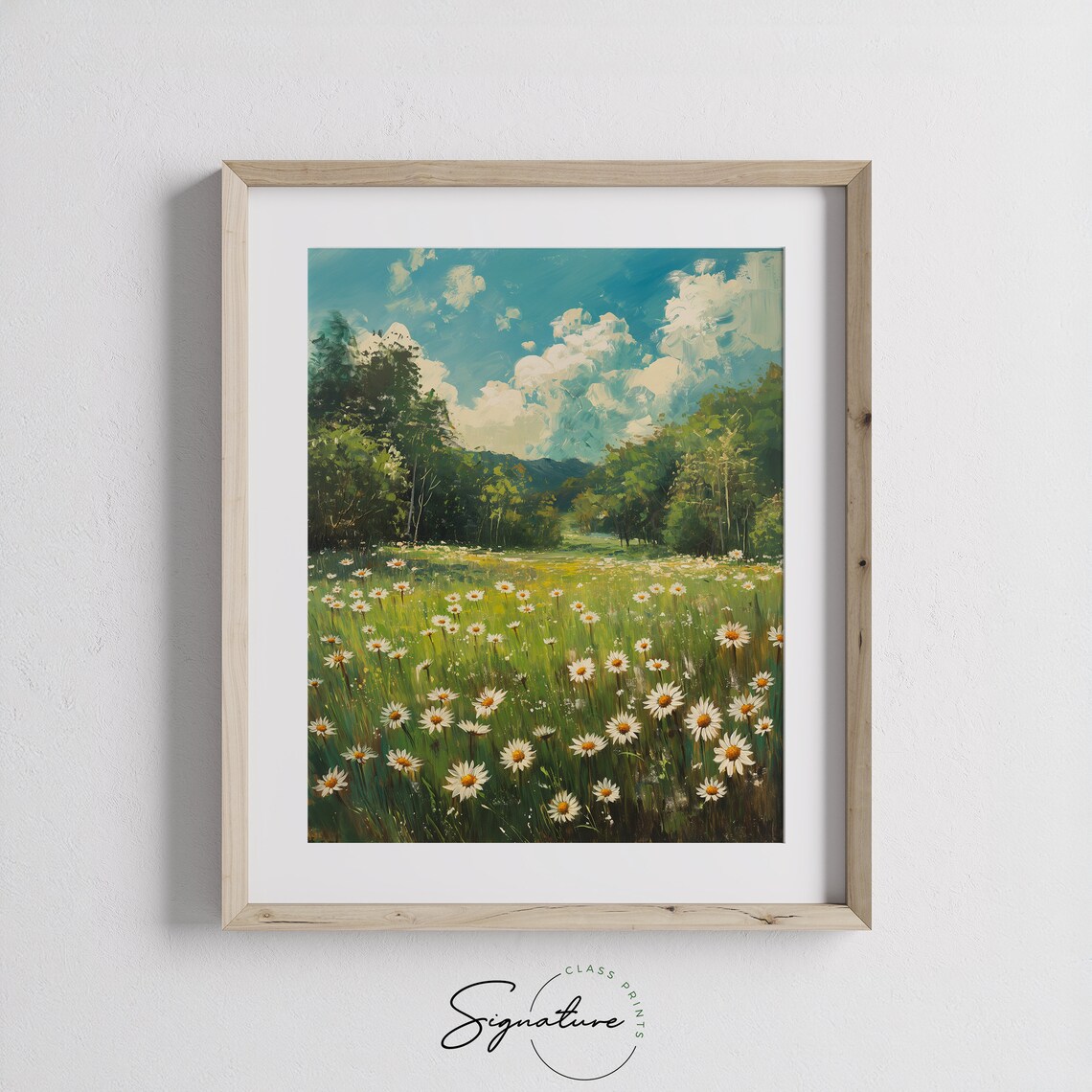 Spring Daisy Meadow White Blooms Blue Sky Sunny Floral Field Oil Poster - Image 3