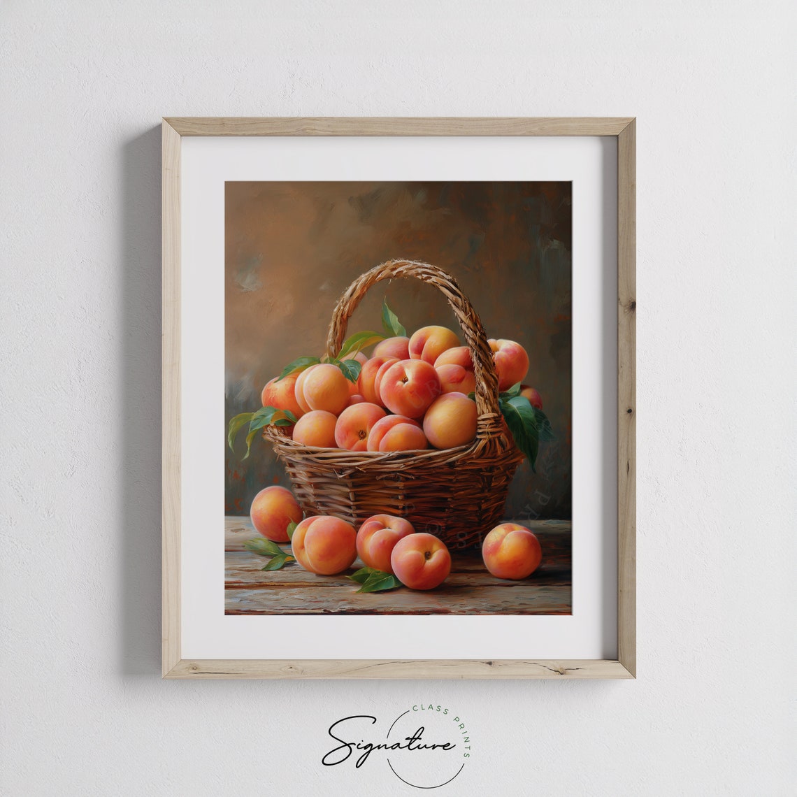 Wicker Basket of Ripe Peaches Rustic Fruit Still Life Poster - Image 3