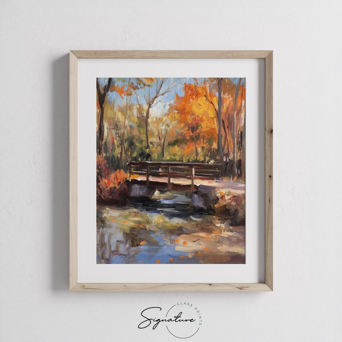 Rustic Wooden Footbridge Over a Stream in Fiery Autumn Woods Poster - Image 3