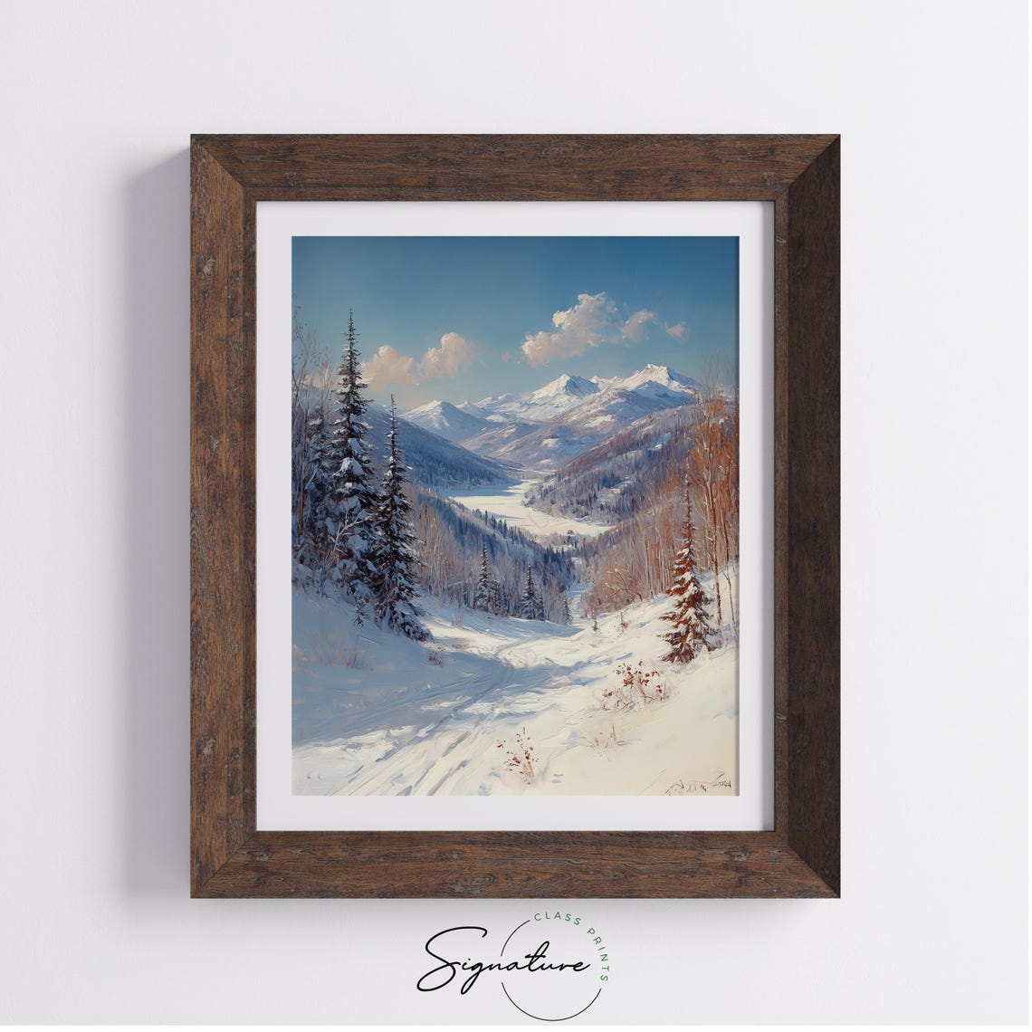 Sunny Snowy Mountain Valley Between Tall Peaks Winter Poster - Image 3