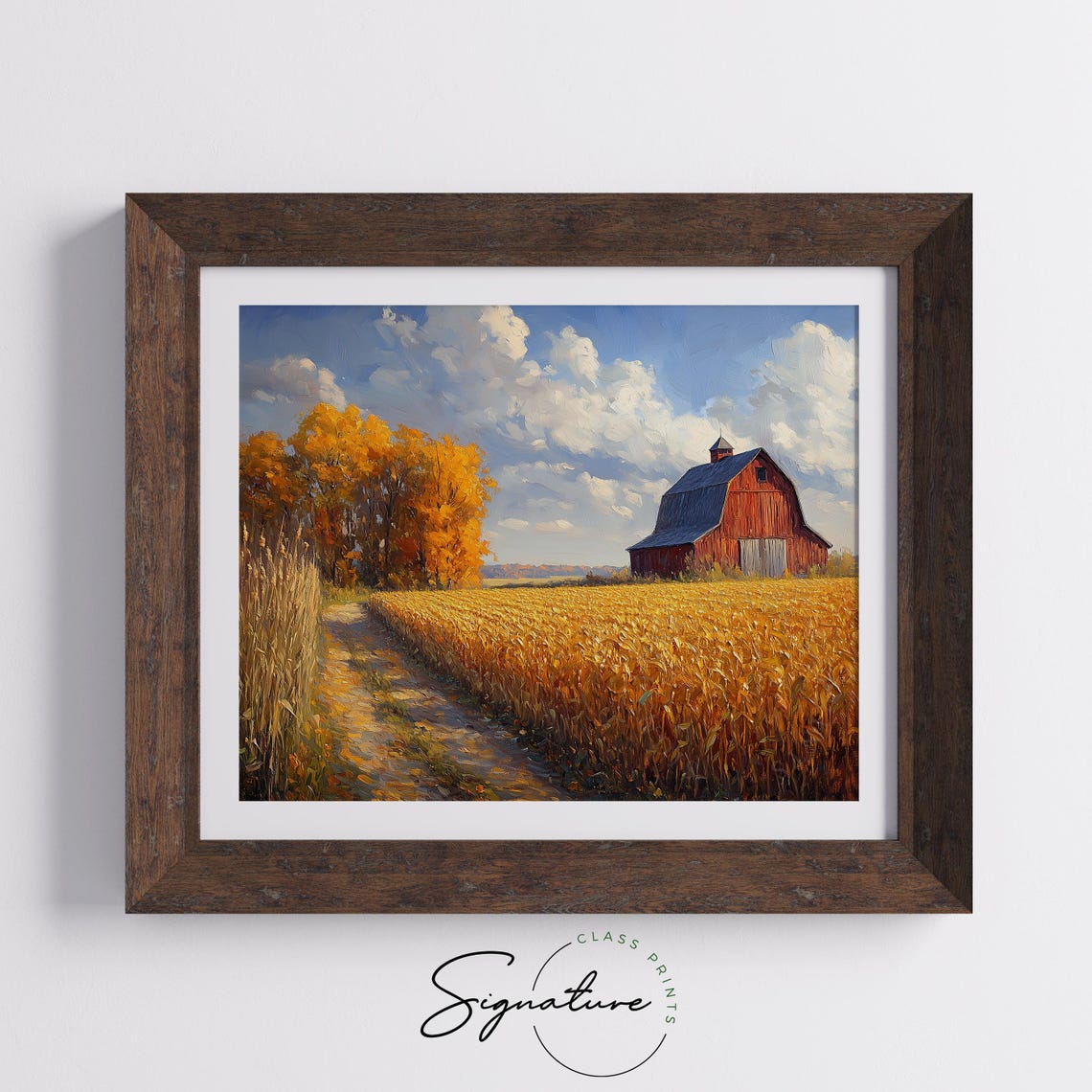 Red Barn Cornfield Autumn Treeline Dirt Path Harvest Scene Poster - Image 6