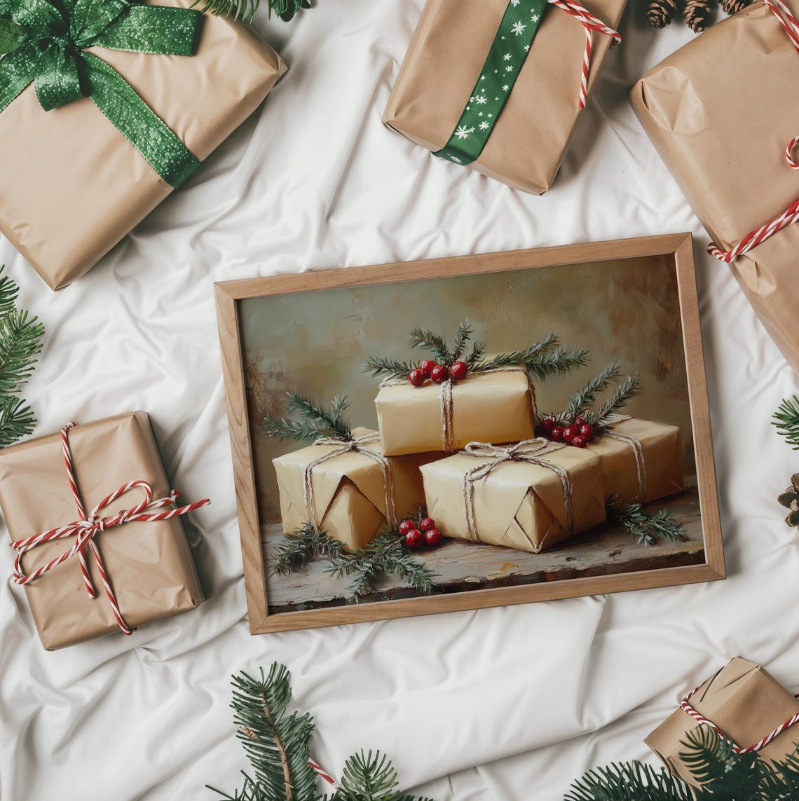 Christmas Gifts Kraft Paper Wrapped Presents Holiday Painting Poster - Image 5