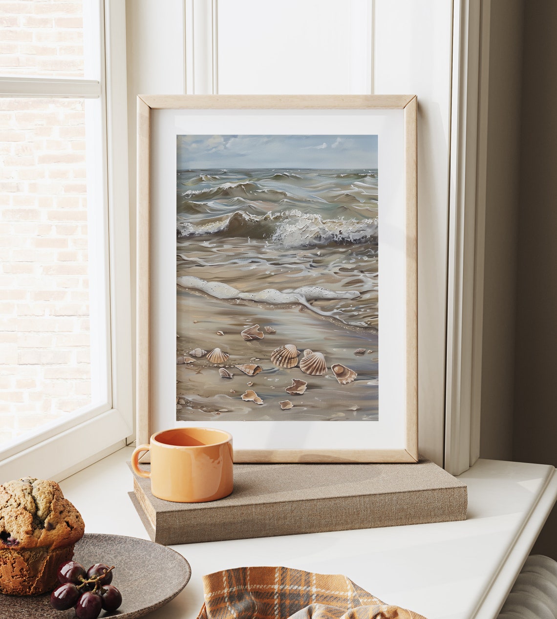 Beach Waves With Scallop Shells Coastal Shoreline Scene Poster - Image 6