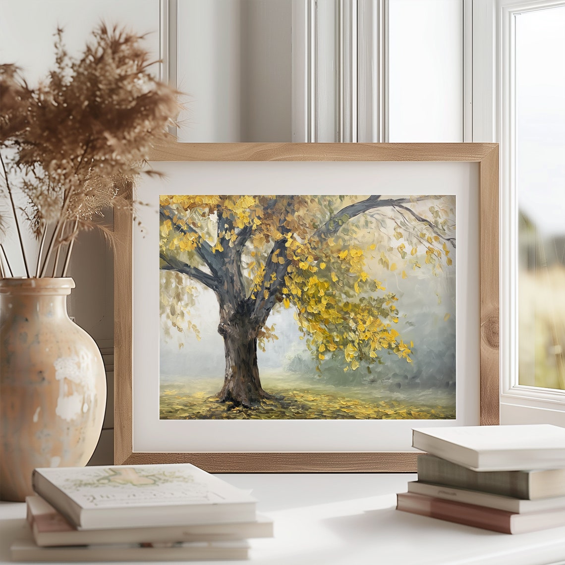 Majestic Golden Chestnut In Misty Park Falling Leaves Poster - Image 2
