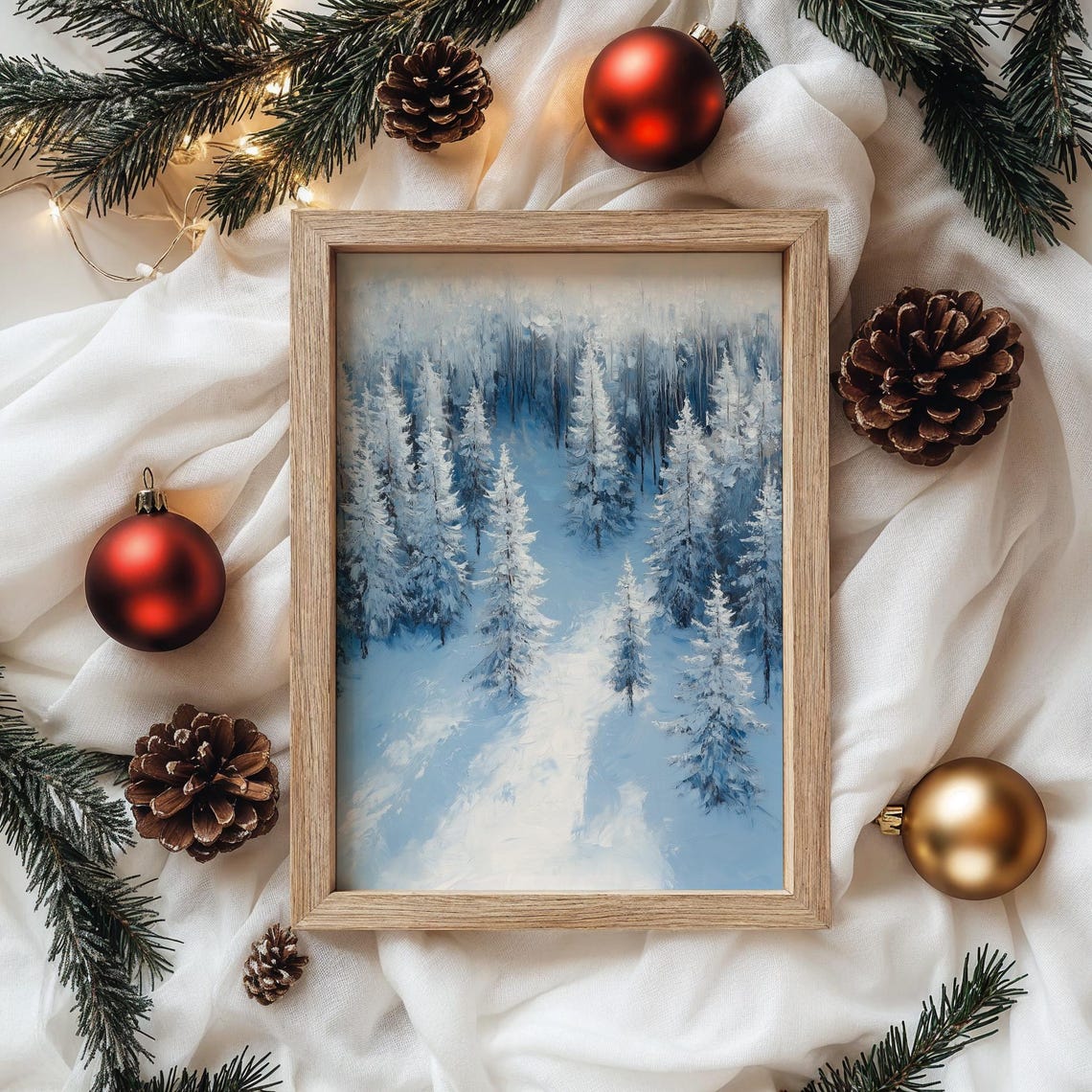 Frosted Blue Cedar Forest From Above Winter Aerial View Poster - Image 4