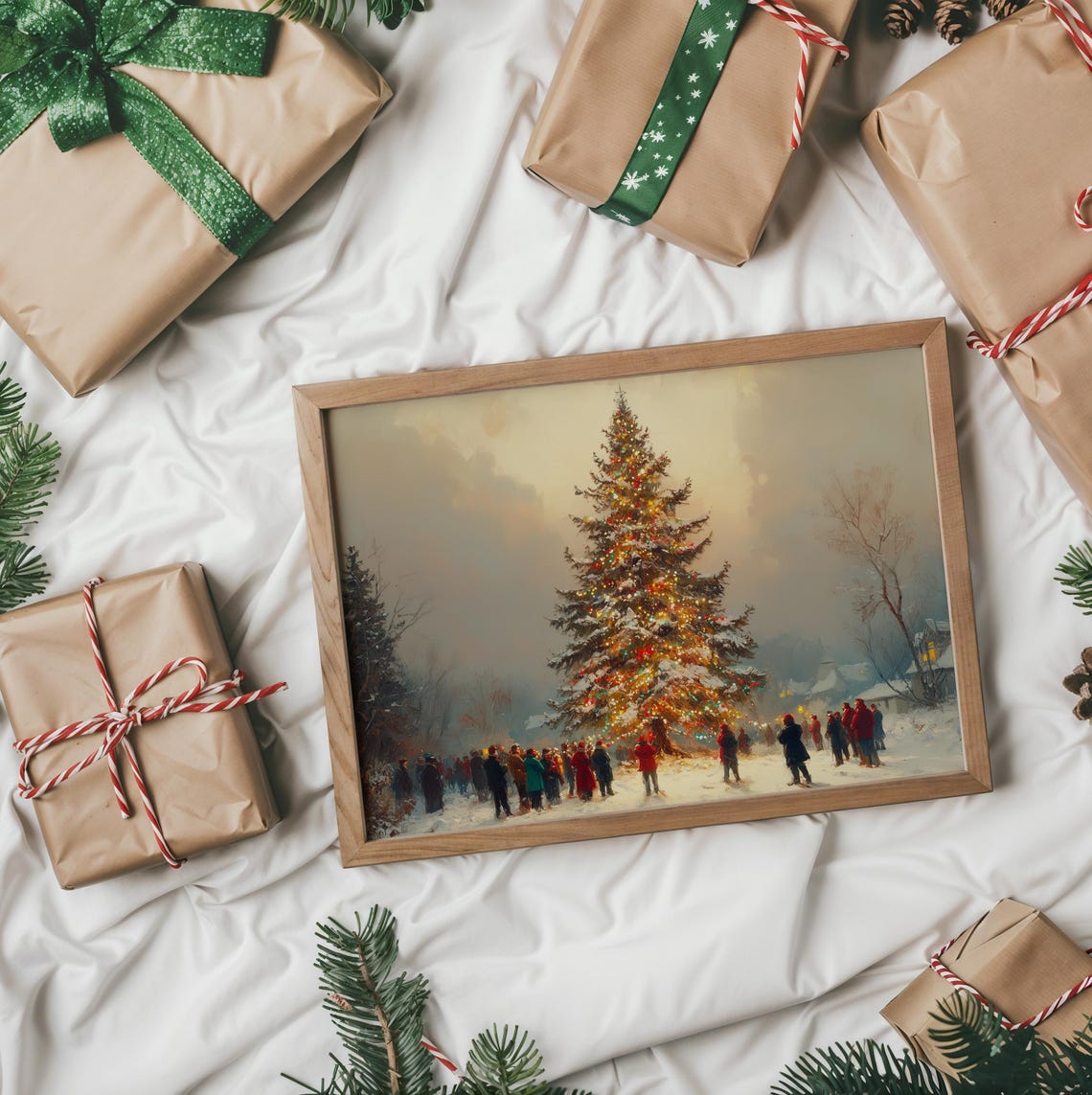 Community Gathering Around Lit Outdoor Christmas Tree Poster - Image 2