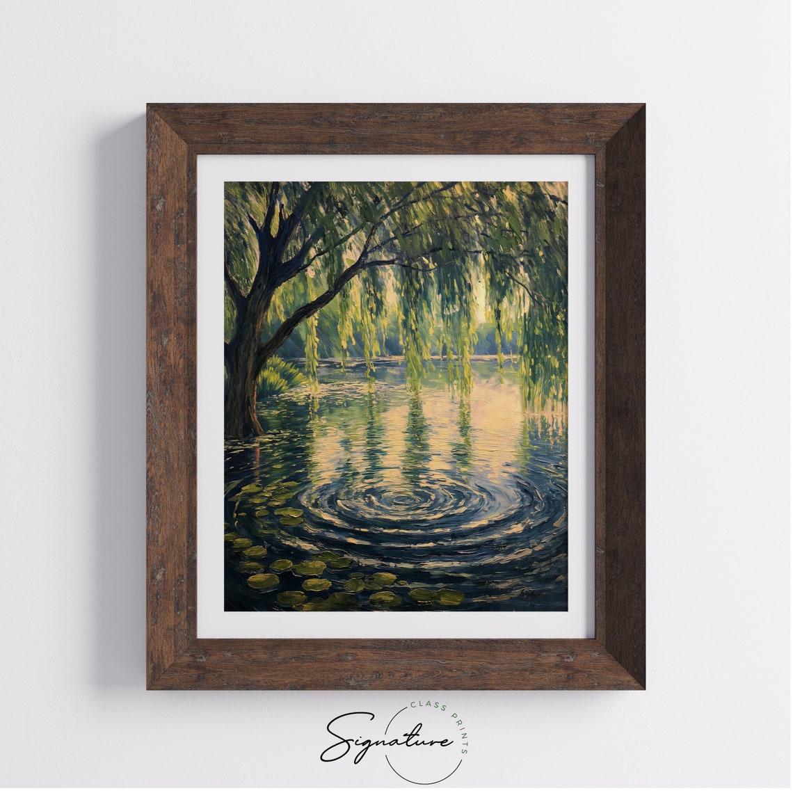 Willow Tree Over Pond With Lily Pads And Ripples Tranquil Art Poster - Image 4
