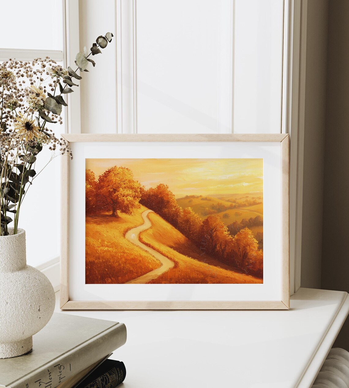 Autumn Hillside Path Painting Golden Sunset Fall Landscape Country Poster - Image 6
