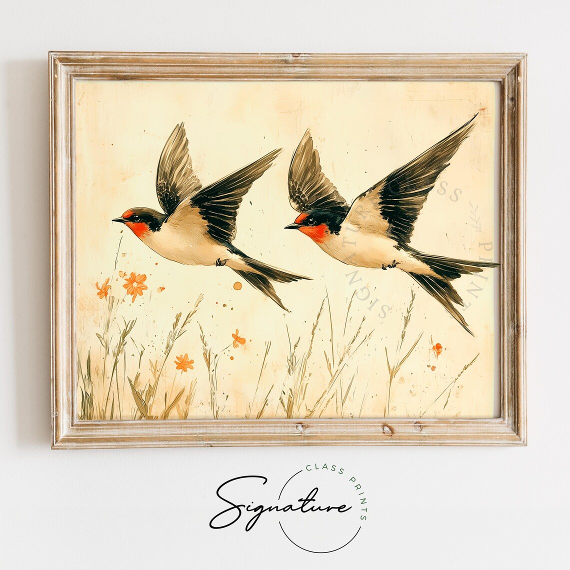 Two Swallows In Flight Over A Golden Meadow Watercolor Poster
