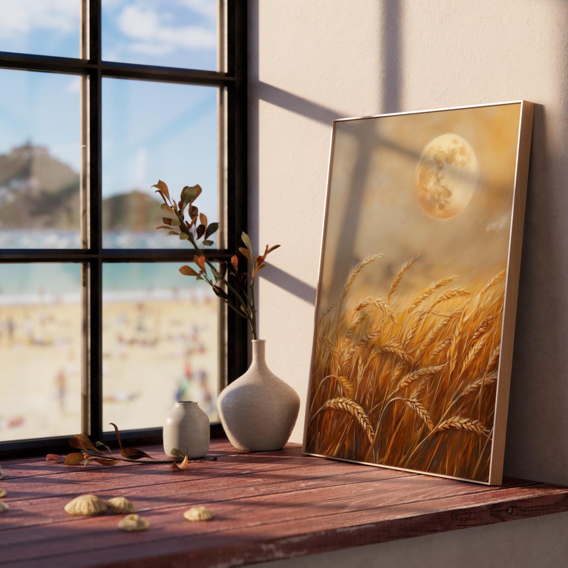 Golden Wheat Field Under Full Moon Autumn Harvest Night Poster - Image 5