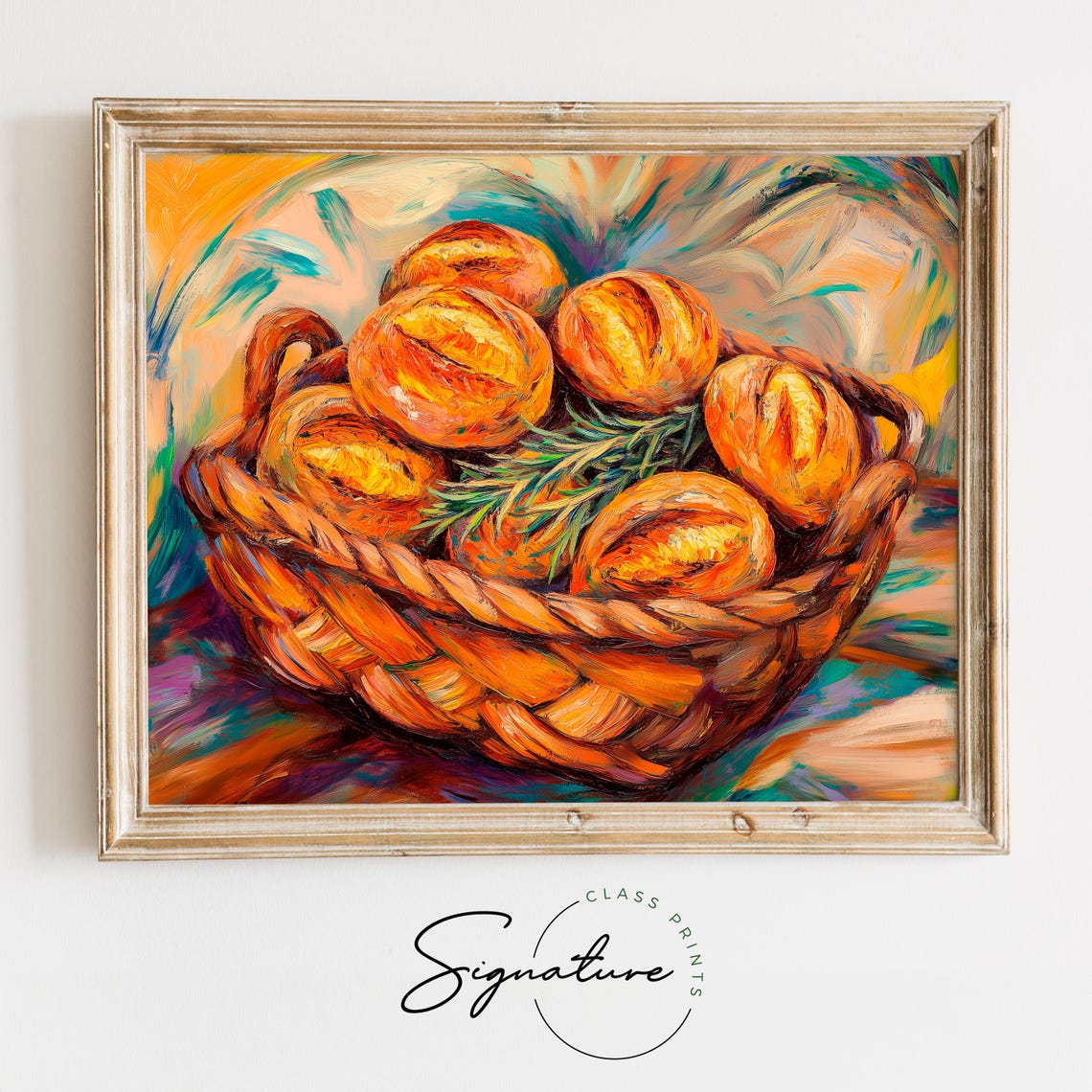 Braided Bread Loaves In Basket Colorful Kitchen Still Life Poster