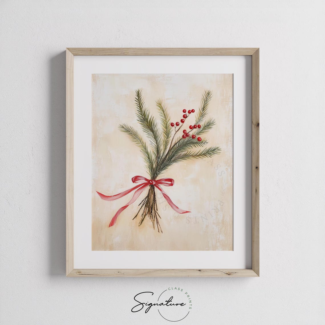 Pine Sprigs and Red Berries Hand Tied Bouquet with Red Ribbon Poster - Image 2