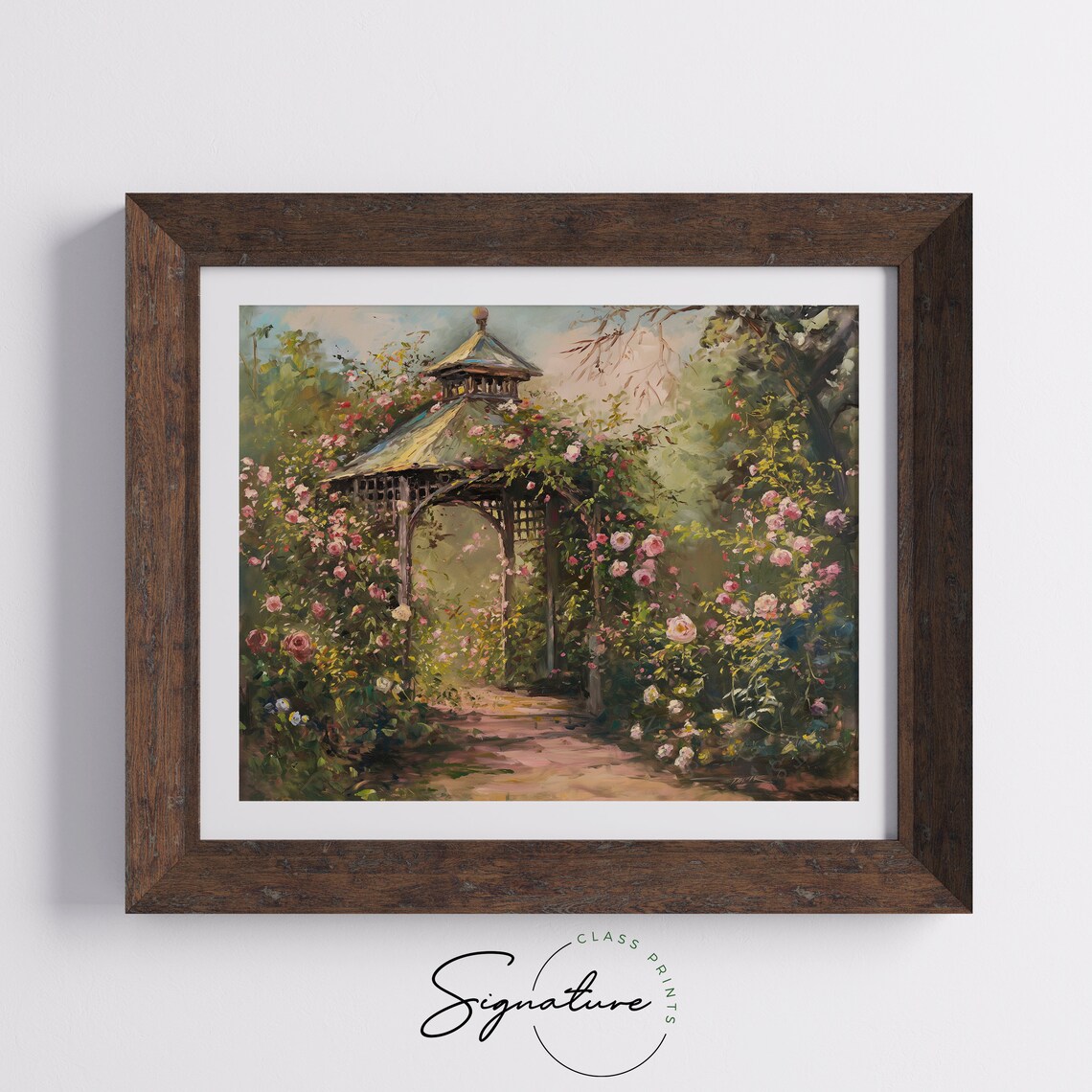 Summer Garden Gazebo Painting, Vintage Rose Decor - Image 5