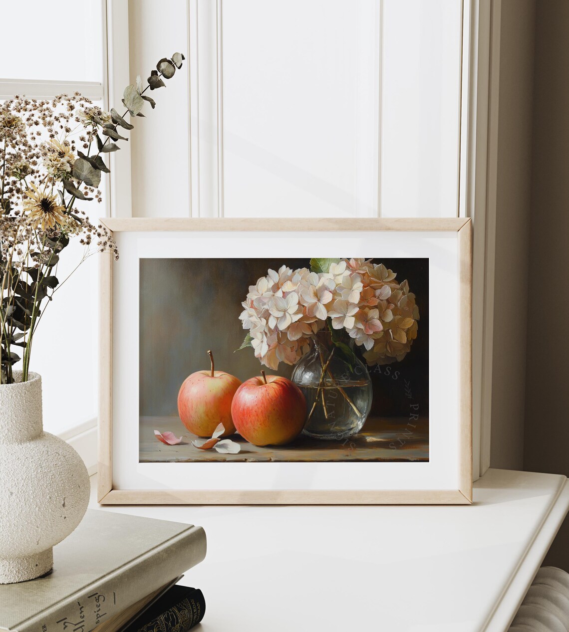Rustic Still Life With Apples, Hydrangeas Art Print - Image 6
