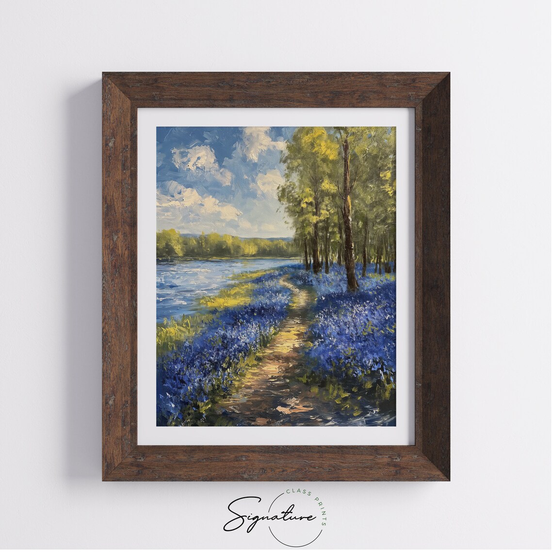 Bluebell Woodland Path Along Riverbank Spring Wildflowers Poster - Image 4