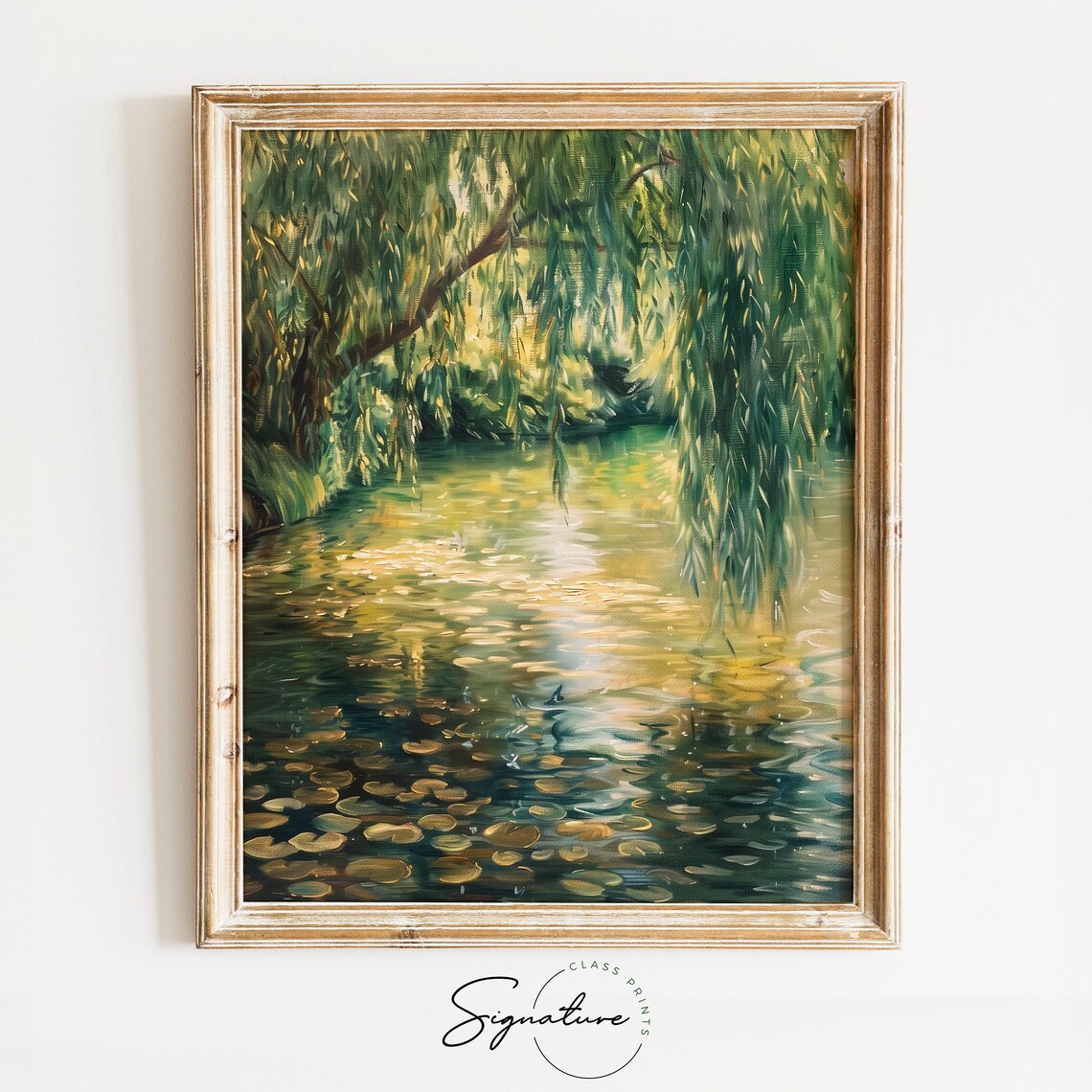 Weeping Willow Over Quiet Pond With Lily Pads Painting Poster