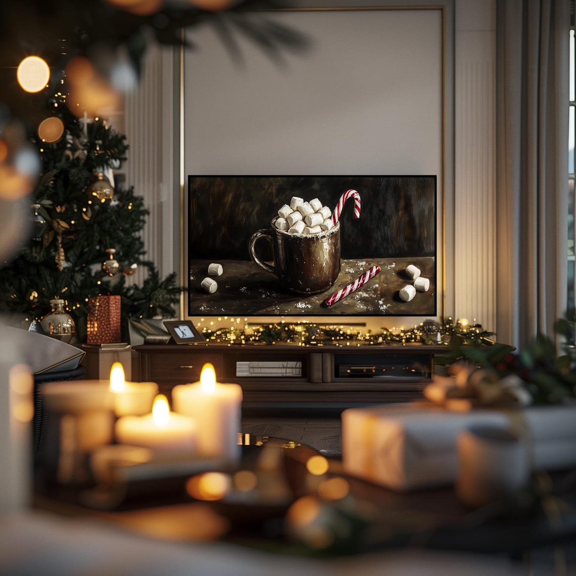 Dark Cocoa Mug With Marshmallows And Candy Canes Winter Poster - Image 6