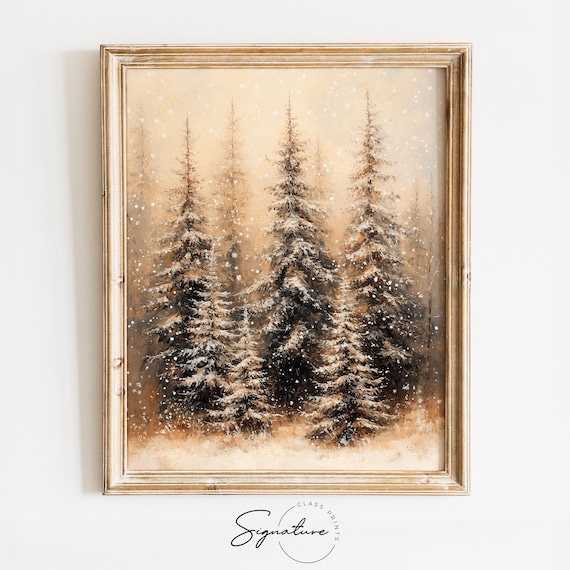 Snowy Pine Grove With Frost Scatter, Christmas Scene Art Print
