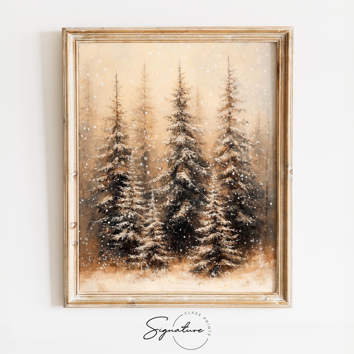 Snowy Pine Grove With Frost Scatter, Christmas Scene Art Print