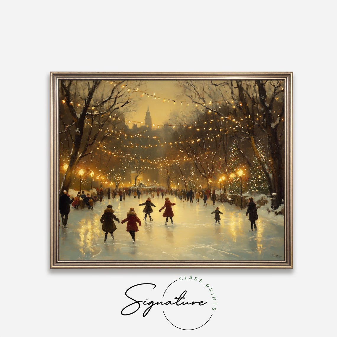 Ice Skaters Under String Lights In Snowy Park At Night Poster - Image 4