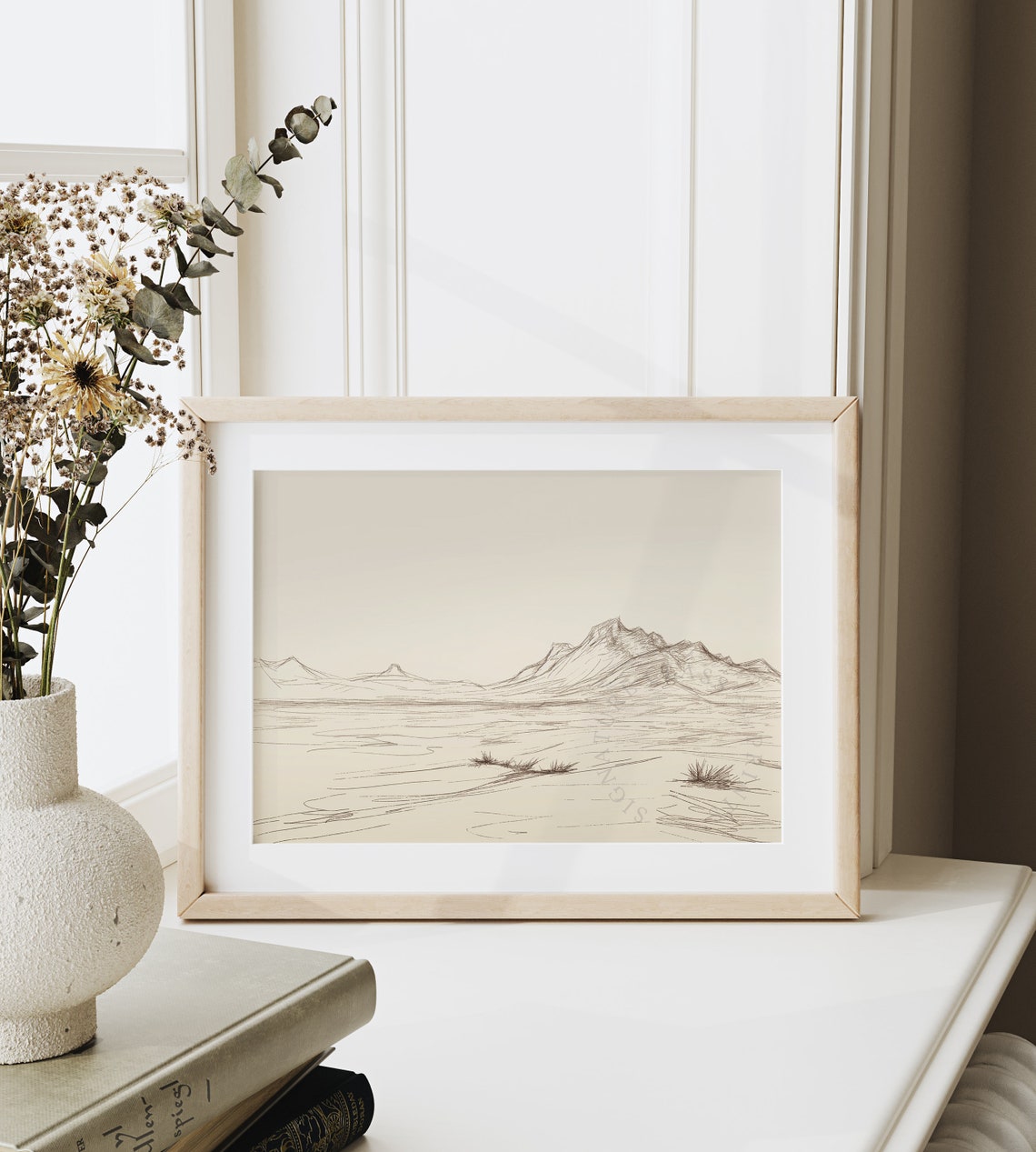 Desert Mountains Minimal Sepia Line Drawing Western Landscape Poster - Image 6