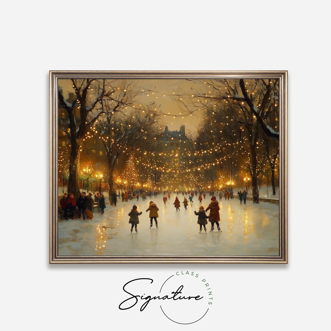 Children Skating On A Frozen Rink At Dusk Beneath Warm Lights Poster - Image 4