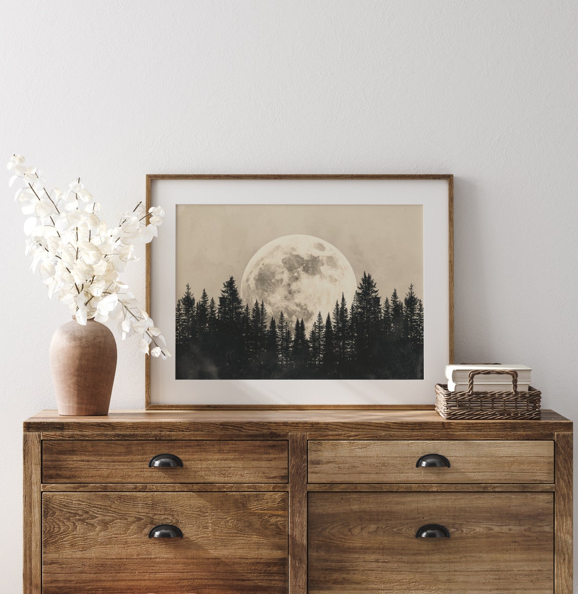 Full Moon Rising Over Pine Forest Silhouette Vintage Night Poster - Image 3